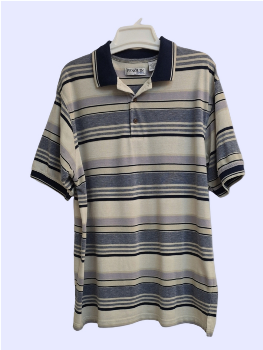 Original Penguin Navy and Cream Striped Polo